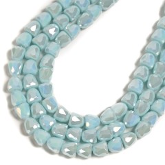 AB Plated Opaque Aqua Blue Glass Faceted Bells, Approx 7.5-8mm, 38cm/strand