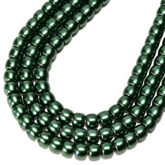 Malachite Green Glass Pearl Smooth Barrel Drums, Approx 6x8mm, 38cm/strand