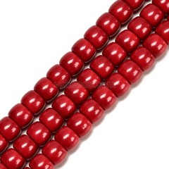 Red Glass Pearl Smooth Barrel Drums, Approx 6x8mm, 38cm/strand