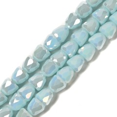 AB Plated Opaque Aqua Blue Glass Faceted Bells, Approx 7.5-8mm, 38cm/strand