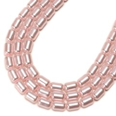 Pink Glass Pearl Smooth Barrel Drums, Approx 6x9mm, 38cm/strand