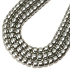 Grey Glass Pearl Smooth Barrel Drums, Approx 6x8mm, 38cm/strand