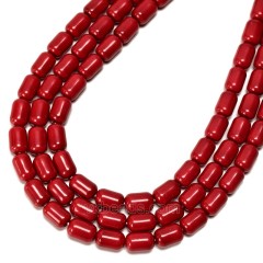 Red Glass Pearl Smooth Barrel Drums, Approx 6x9mm, 38cm/strand