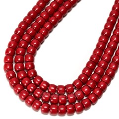 Red Glass Pearl Smooth Barrel Drums, Approx 6x8mm, 38cm/strand