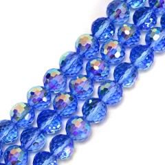 Transparent Royal Blue Glass Faceted Rounds, Half Rainbow Plated, 128 Facets, Approx 4-10mm, 38cm/strand