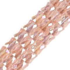 AB Plated Transparent Pink Glass Faceted Flat Bamboo Joints, Approx 8.5x10.5mm, 38cm/strand
