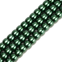 Malachite Green Glass Pearl Smooth Barrel Drums, Approx 6x8mm, 38cm/strand