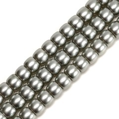 Grey Glass Pearl Smooth Barrel Drums, Approx 6x8mm, 38cm/strand