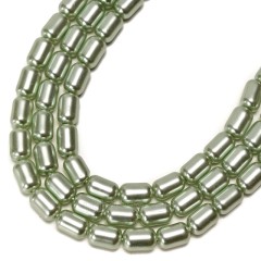 Green Glass Pearl Smooth Barrel Drums, Approx 6x9mm, 38cm/strand