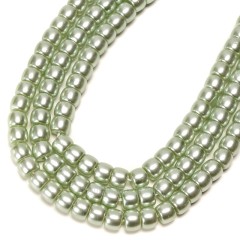 Green Glass Pearl Smooth Barrel Drums, Approx 6x8mm, 38cm/strand