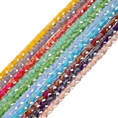 AB Plated Transparent Royal Blue Glass Faceted Flat Bamboo Joints, Approx 8.5x10.5mm, 38cm/strand