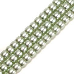 Green Glass Pearl Smooth Barrel Drums, Approx 6x8mm, 38cm/strand