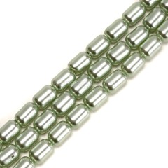 Green Glass Pearl Smooth Barrel Drums, Approx 6x9mm, 38cm/strand