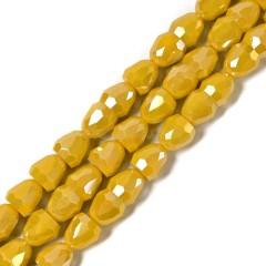 AB Plated Opaque Yellow Glass Faceted Bells, Approx 7.5-8mm, 38cm/strand