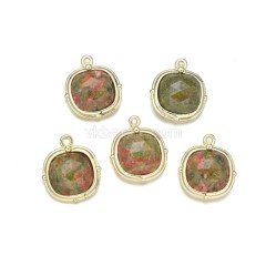 Gemstone Faceted Square Charm Pendants, with Base Metal Edge, Approx 13mm, Sell by Piece