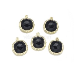 Gemstone Faceted Square Charms, with Gold Plated Base Metal Findings, Approx 13mm, Sell by Piece