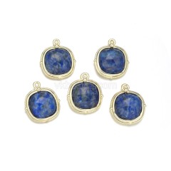 Gemstone Faceted Square Charms, with Gold Plated Base Metal Findings, Approx 13mm, Sell by Piece