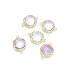 Gemstone Faceted Square Double Rings Connectors, with Gold Plated Base Metal Findings, Approx 14mm, Sell by Piece