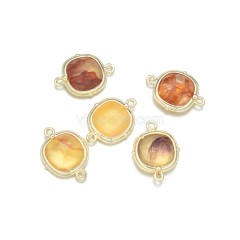 Gemstone Faceted Square Double Rings Base Metal Connectors, Approx 14mm, Sell by Piece