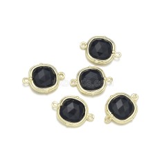 Gemstone Faceted Square Double Rings Connectors, with Gold Plated Base Metal Findings, Approx 14mm, Sell by Piece
