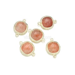 Gemstone Faceted Square Double Rings Base Metal Connectors, Approx 14mm, Sell by Piece