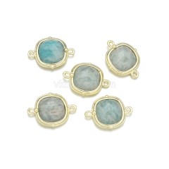 Gemstone Faceted Square Double Rings Connectors, with Gold Plated Base Metal Findings, Approx 14mm, Sell by Piece