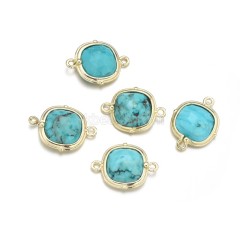 Gemstone Faceted Square Double Rings Connectors, with Gold Plated Base Metal Findings, Approx 14mm, Sell by Piece