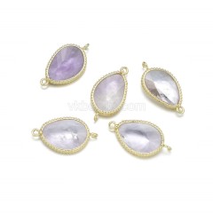 Gemstone Faceted Egg Double Rings Connectors, with Gold Plated Base Metal Findings, Approx 14.5x27mm, Sell by Piece