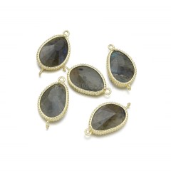 Gemstone Faceted Egg Double Rings Connectors, with Gold Plated Base Metal Findings, Approx 14.5x27mm, Sell by Piece