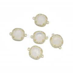 Gemstone Faceted Square Double Rings Connectors, with Micro Pave CZ Gold Plated Base Metal Findings, Approx 13.7mm, Sell by Piece