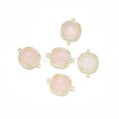 Gemstone Faceted Square Double Rings Connectors, with Micro Pave CZ Gold Plated Base Metal Findings, Approx 13.7mm, Sell by Piece