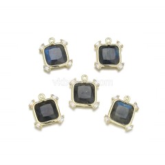 Gemstone Faceted Square Charms, with Micro Pave CZ Gold Plated Base Metal Findings, Approx 14mm, Sell by Piece