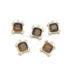 Gemstone Faceted Square Charms, with Micro Pave CZ Gold Plated Base Metal Findings, Approx 14mm, Sell by Piece