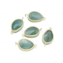 Gemstone Faceted Egg Double Rings Connectors, with Gold Plated Base Metal Findings, Approx 14.5x27mm, Sell by Piece
