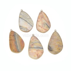 Gemstone Irregular Smooth Flat Teardrop Pendant Charms, with Gold Plated Base Metal Findings, Approx 25x44mm, Sell by Piece