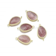 Gemstone Faceted Egg Double Rings Connectors, with Gold Plated Base Metal Findings, Approx 14.5x27mm, Sell by Piece