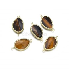 Gemstone Faceted Egg Double Rings Connectors, with Gold Plated Base Metal Findings, Approx 14.5x27mm, Sell by Piece