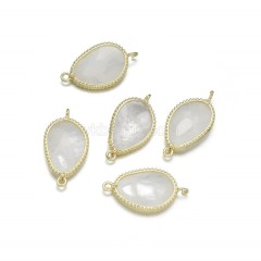 Gemstone Faceted Egg Double Rings Connectors, with Gold Plated Base Metal Findings, Approx 14.5x27mm, Sell by Piece