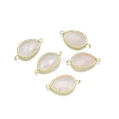 Gemstone Faceted Egg Double Rings Connectors, with Gold Plated Base Metal Findings, Approx 14.5x27mm, Sell by Piece