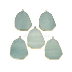 Gemstone Smooth Flat Polygon Pendant Charms, with Gold Plated Base Metal Findings, Approx 32x40mm, Sell by Piece