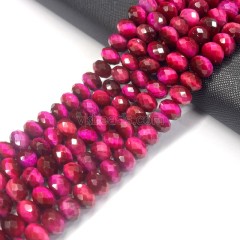 Fuchsia Tiger Eye Faceted Rondelles, Approx 4x6-6x10mm, 38cm/strand