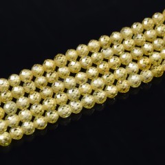 Dark Peridot Yellow Cubic Zirconia Faceted Rounds, Approx 2-5mm, 37-37.5cm/strand