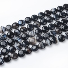 Black Lace Agate/Banded Agate Smooth Coins, Approx 10-12mm, 38cm/strand
