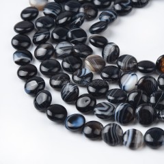 Black Lace Agate/Banded Agate Smooth Coins, Approx 10-12mm, 38cm/strand