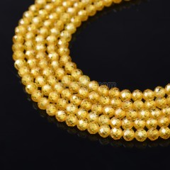 Golden Yellow Cubic Zirconia Faceted Rounds, Approx 2-5mm, 37-37.5cm/strand