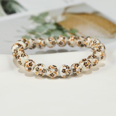 Orange Flower Pattern Decal Ceramic Porcelain Smooth Round Beads Stretch Bracelets, Approx 8-12mm, Sell by Piece