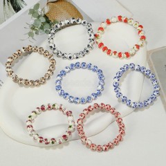 Blue Flower Pattern Decal Ceramic Porcelain Smooth Round Beads Stretch Bracelets, Approx 8-12mm, Sell by Piece