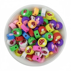 Mushroom Flat Round Mixed Color Handmade Polymer Clay Beads, Approx 10mm, 50pcs/bag, Sell by Bags