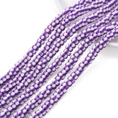Purple White Polymer Clay Flat Round/Disc/Heishi Beads Strands, Approx 3x6mm, 38-39cm/strand