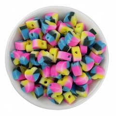 Rainbow Heart Handmade Polymer Clay Beads, Approx 10mm, 50pcs/bag, Sell by Bags